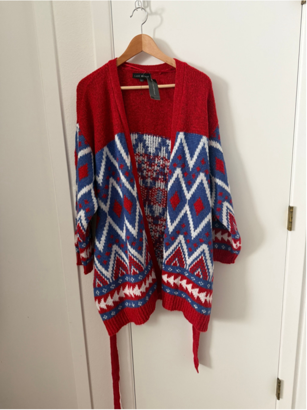 NWT Lane Bryant 22/24 Plus Size Southwestern Aztec Cardigan Sweater Red Blue Bel